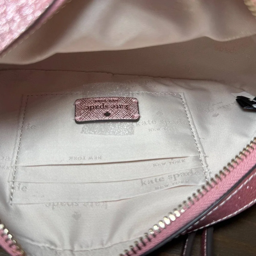 Kate Spade Crossbody Bag Glimmer Pink Glitter Oval Camera‎ Bag Small NWT